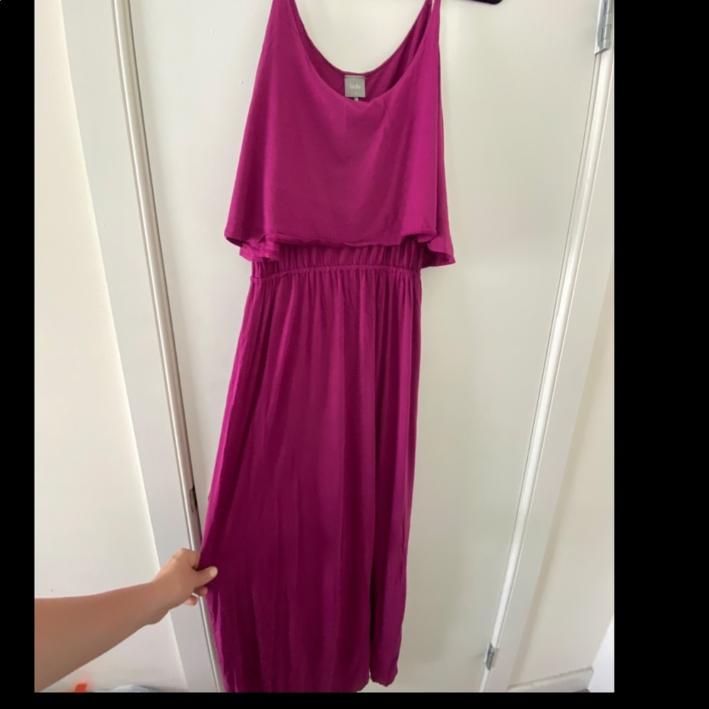 Magenta spaghetti strap maxi dress with slit